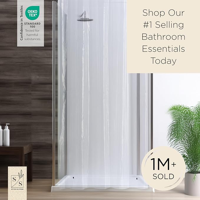 Stitch & Stone Shower Curtain Liner, Premium Medium Weight Durable Waterproof - Image 8