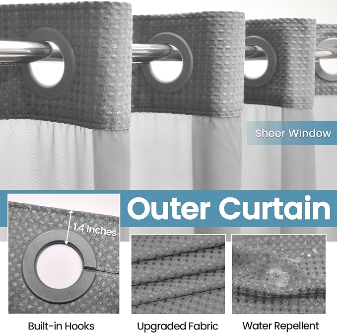 Long No Hook Shower Curtain - Image 5