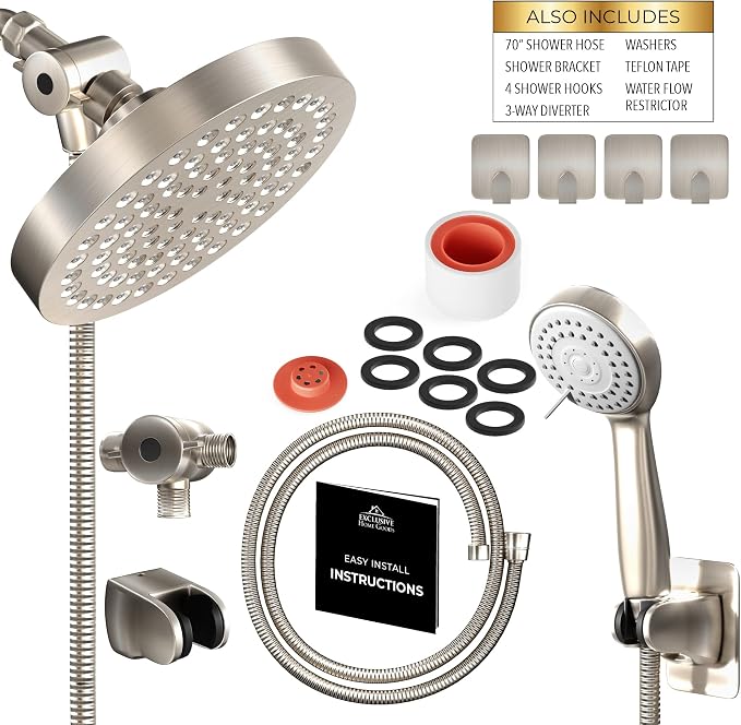 Shower Head With Handheld Combo, 6 Inch High Pressure Rainfall Showerhead With - Image 4