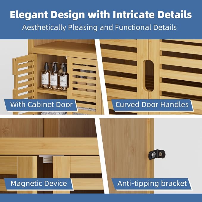 HITNET Bathroom Cabinet Freestanding, Bamboo Storage Cabinet 5-Tier Floor - Image 6