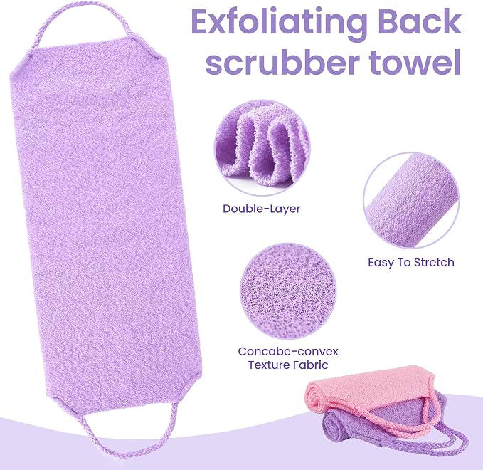 3 Pcs Double-Sided Back Exfoliator Body Scrub Towel, Exfoliating Back Scrubber - Image 3