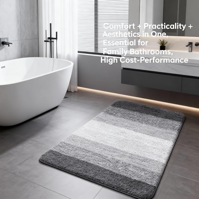 Grey Gradient Bathroom Mat Machine Washable Microfiber - Image 3