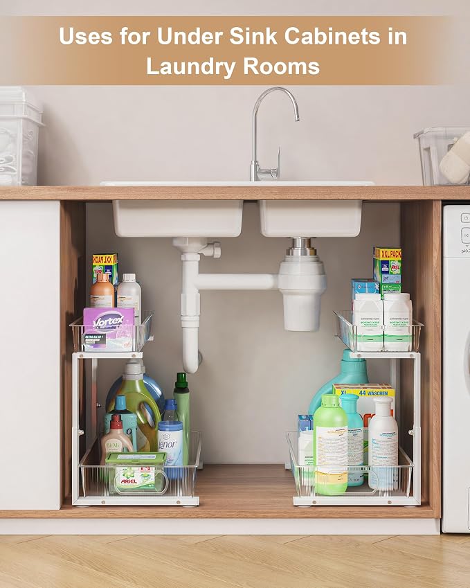 UMDONX Under Sink Organizer 2-Pack Adjustable Bathroom Under Sink Pull-Out - Image 6