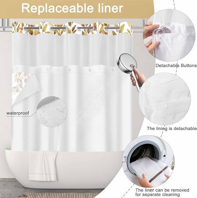 No Hook Shower Curtain and Liner Set, Bath Curtain Sets - Image 3