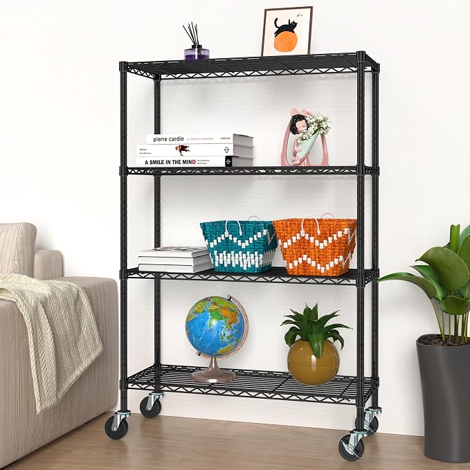 Storage Wire Shelving with Wheels 4-Tier Heavy Duty Garage Shelves Unit Metal - Image 5