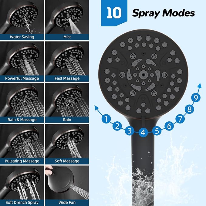 Hibbent 5-spray Dual Filtered Rainfall Shower Head Combo, High Pressure 13'' - Image 3