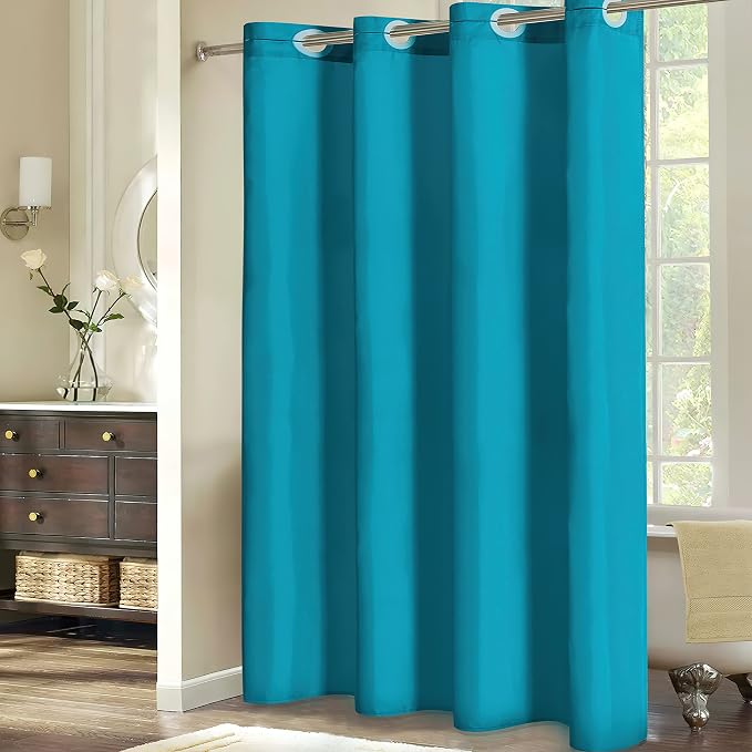Furlinic Teal Extra Long Shower Curtain No Hooks Needed 96 Length, Waterproof - Image 5