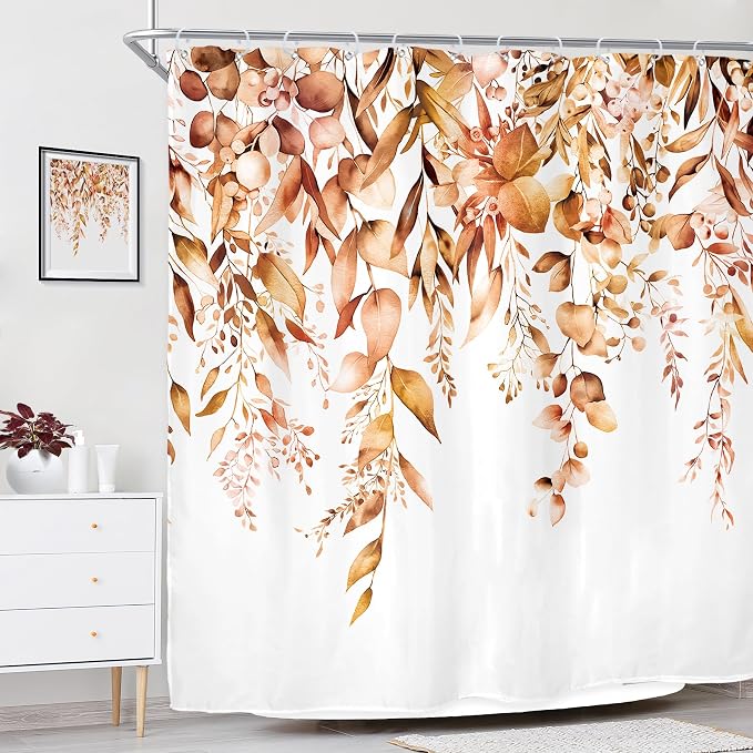 Riyidecor Burnt Orange Fall Autumn Shower Curtain - Image 3