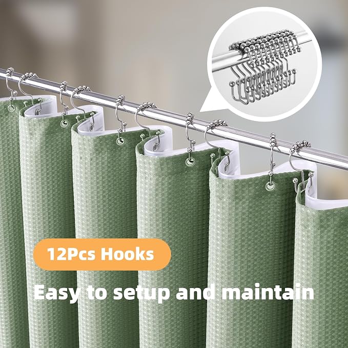 LaCyan 3 in 1 Waterproof Waffle Weave Shower Curtain and Clear Liner Set - Image 2