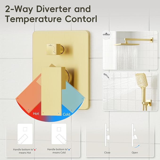 Gabrylly Shower System Gold, Wall Mounted Shower Faucet Set - Image 6