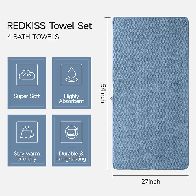 REDKISS Microfiber Bath Towels Set of 4-27x55 Inch Large Waffle Bath Towels - Image 2