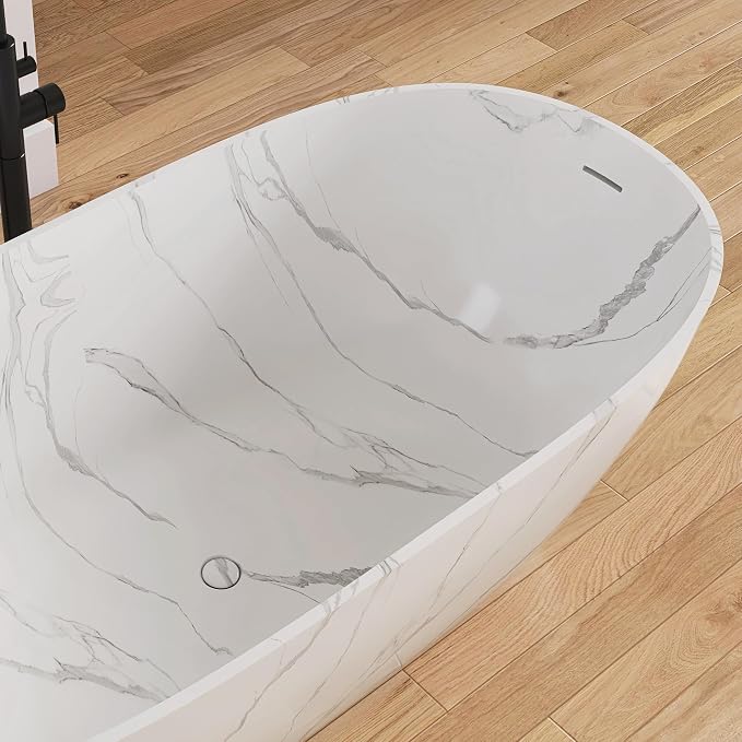 63 '' Stone Resin Freestanding Bathtub, Elegant Oval Shape Soaking Tub - Image 7