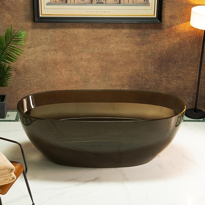 WOODBRIDGE 63" L x 28-3/8" W Transparent Gray Stone Resin Freestanding Soaking - Image 12