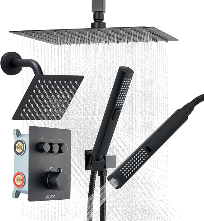 VEVOR Shower Faucet Set, 12 Inch Thermostatic Ceiling Mount Rainfall Shower by VEVOR