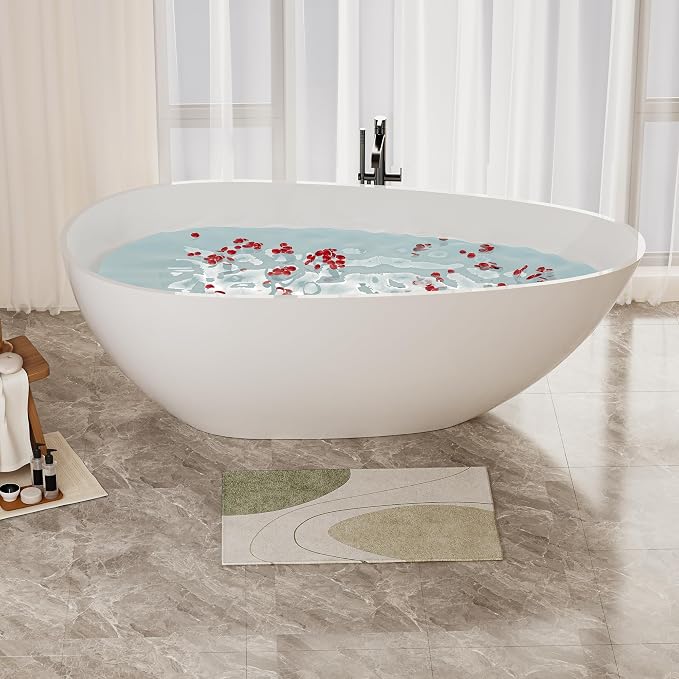 Abruzzo 59“ Solid Surface Freestanding Bathtub, Egg Shell Shaped Stone Resin by ABRUZZO