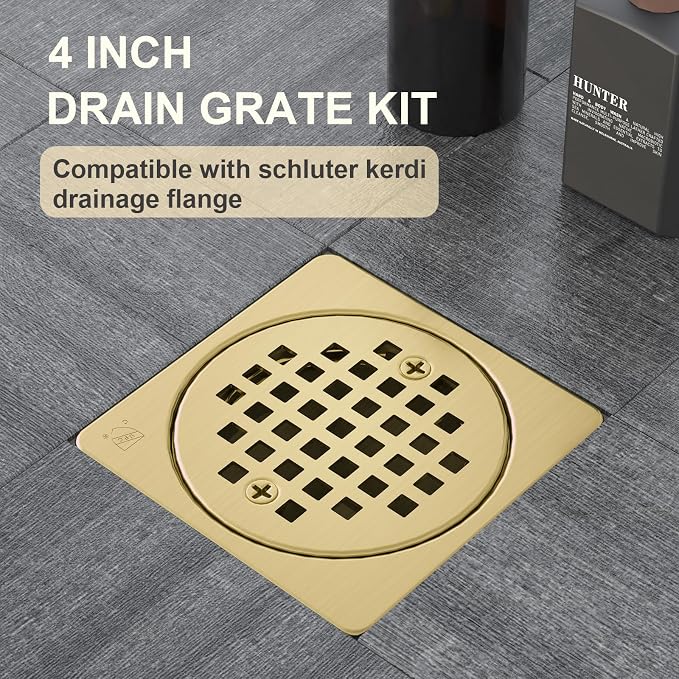 4” Shower Floor Drain Grate Kit Brushed Brass - Image 2