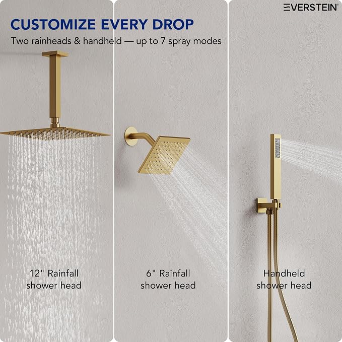 Ceiling Mount 12" High-Pressure Rainfall Shower Faucet, Dual Rainfall Shower - Image 2
