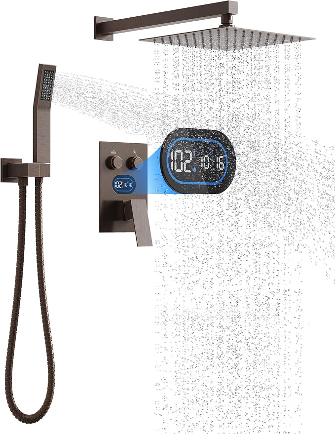 Push Button Diverter Shower Faucet Set Hydro Power Temperature Display by DesignedforaSpa-LikeShower