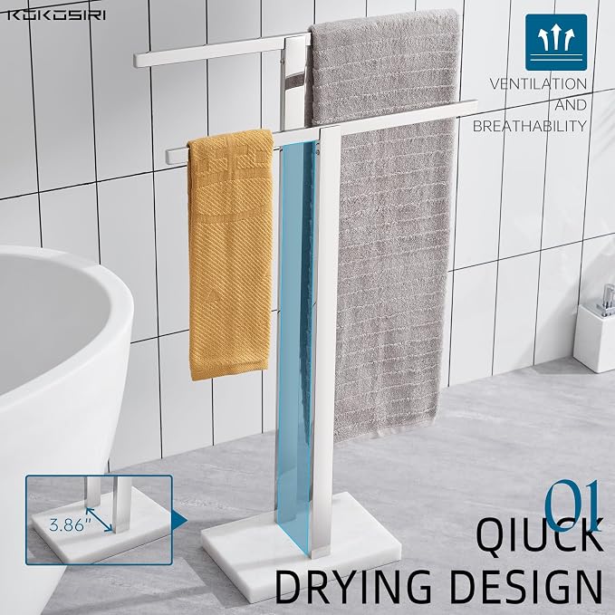 KOKOSIRI Bathroom Towel Rack 2-Tier Standing Towel Bars - Image 5