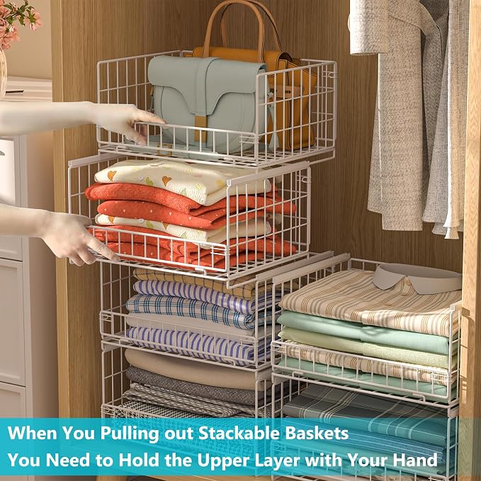 4-Tier Sliding Closet Organizers and Storage Shelves, Stackable Closet Shelf - Image 6