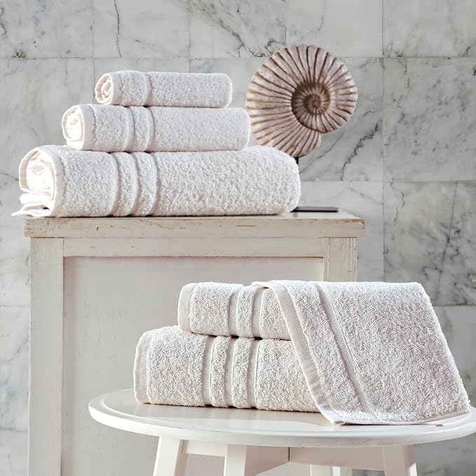 Hawmam Linen Cream 6 Piece Bath Towels Set - Image 2