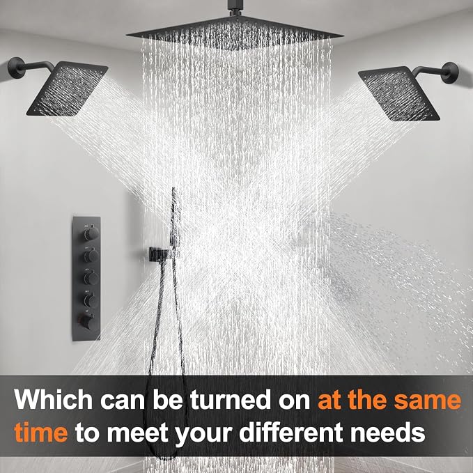 Black Thermostatic Shower System three Shower Heads - Image 3