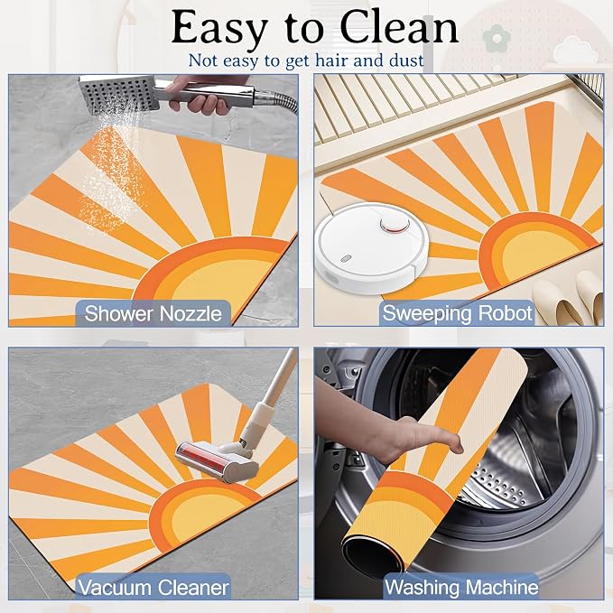 Retro Sun Bath Mat for Bathroom, Washable Cover Floor Rug Carpets Floor Mat - Image 6