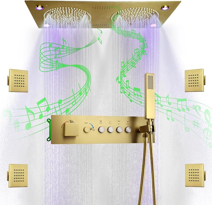 Brushed Gold Thermostatic Rain LED Shower System by DisixinDi