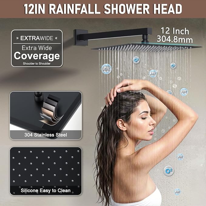 Shower Faucet Set Matte Black Shower System, Push Button Diverter 3-Way Shower - Image 4
