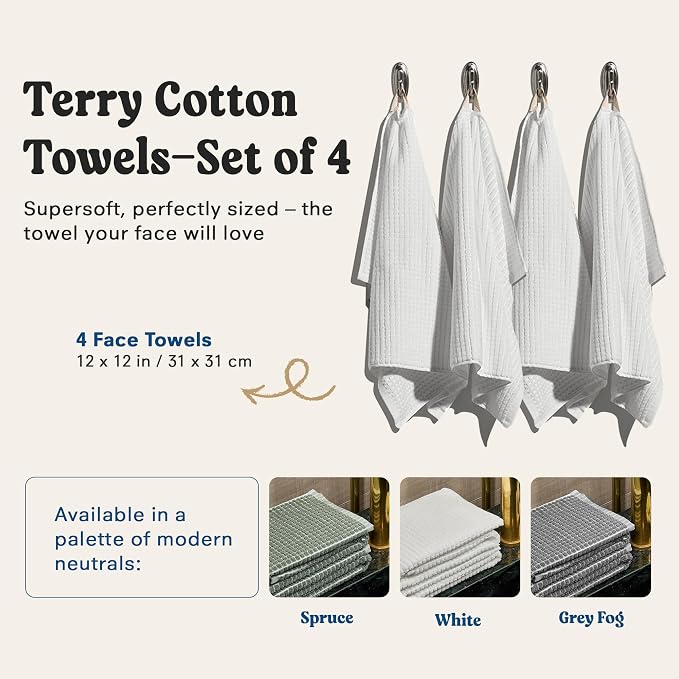 ONSEN Terry Cotton Waffle Face Towel Set – 4 Pack Luxury Cotton Face Towels - Image 4