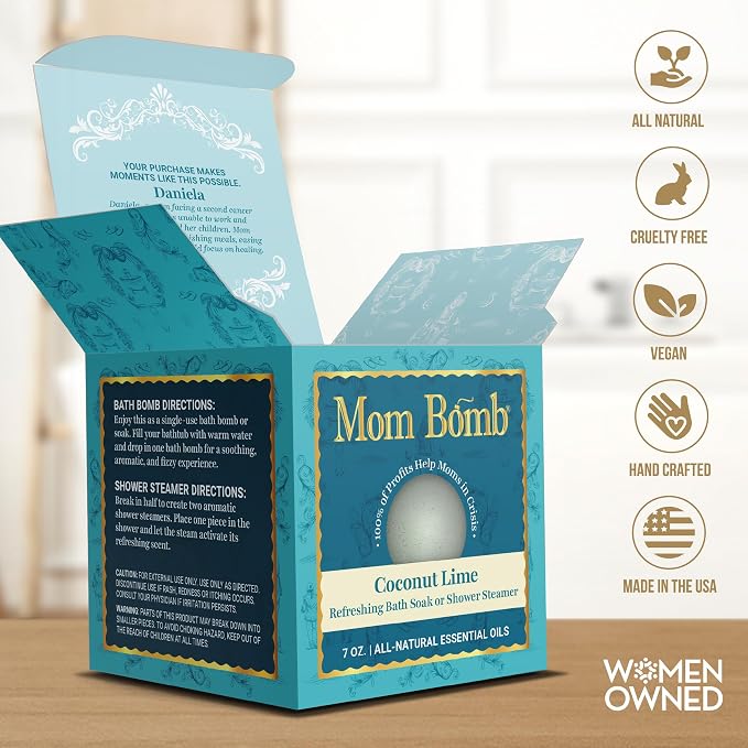 Mom Bomb Coconut Lime Bath Bomb – Essential Oils, Clean Ingredients – Relaxing - Image 2