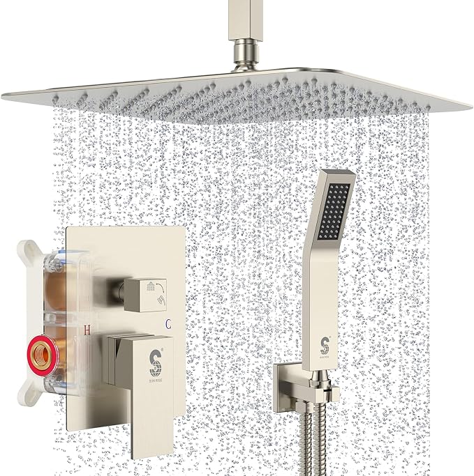 SR SUN RISE 16 Inches Brushed Nickel Shower System Bathroom Luxury Rain Mixer by SRSUNRISE