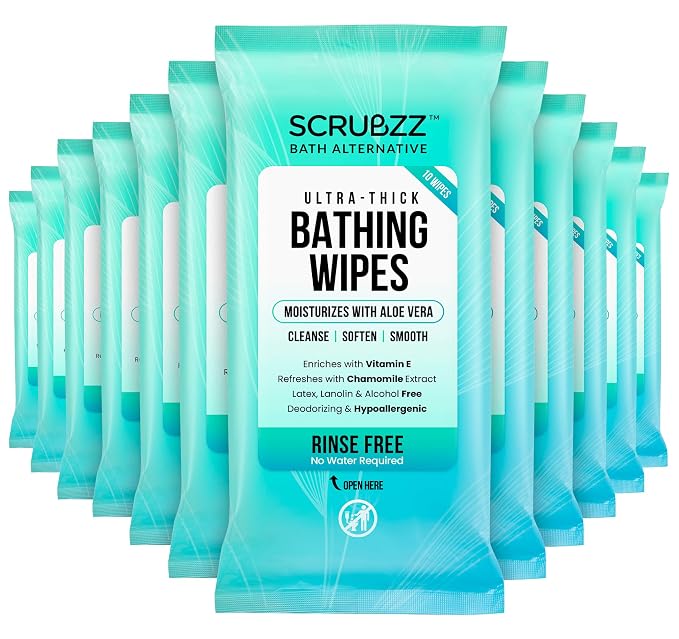 Extra Large Bath Wipes for Adults No Rinse by Scrubzz