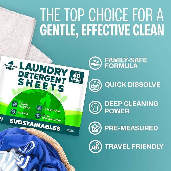 Sudstainables Laundry Detergent Sheets 60 Loads – Dissolvable Laundry Sheet - Image 2