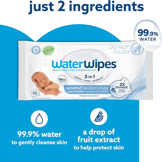 WaterWipes Sensitive+ Newborn & Baby Wipes, 3-In-1 Cleans, 99.9% Water - Image 4