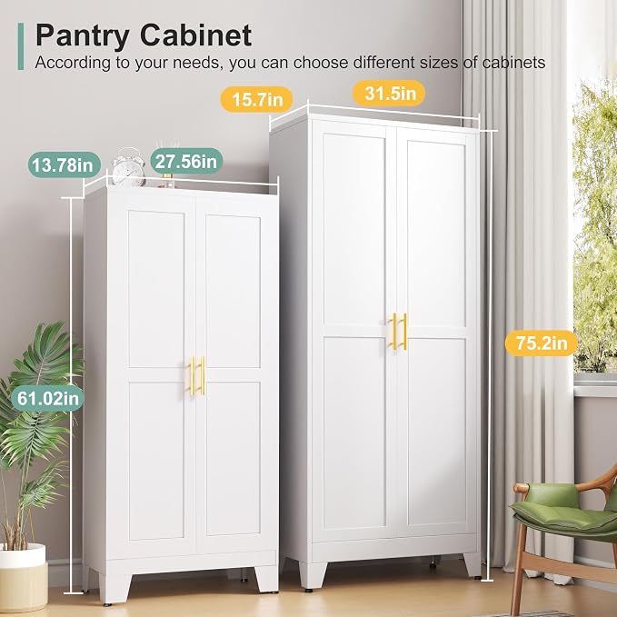 Metal Pantry Cabinet with 2 Doors and 5 Adjustable Shelves, Versatile Storage - Image 7