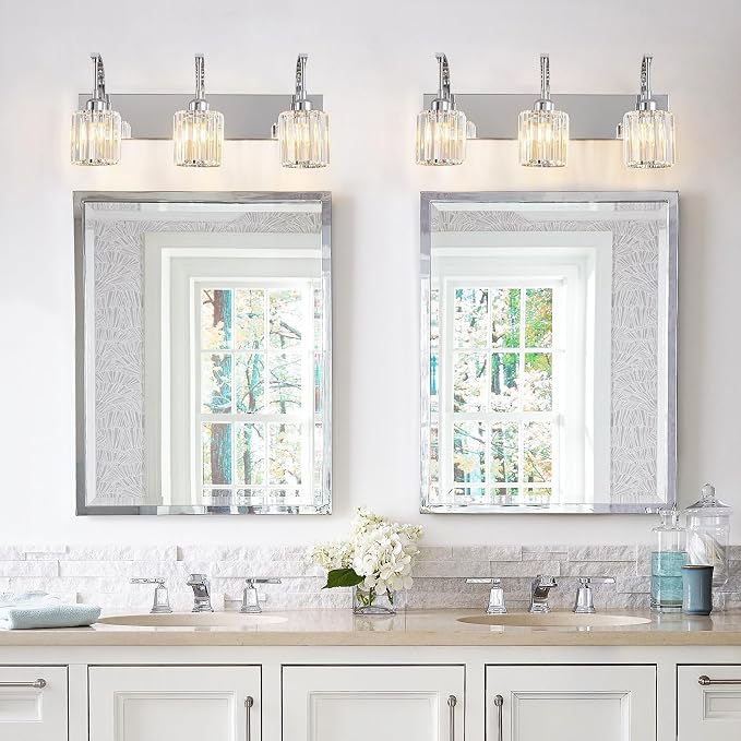 3-Light Crystal Vanity Light, Modern Chrome Bathroom Wall Sconce - Image 6