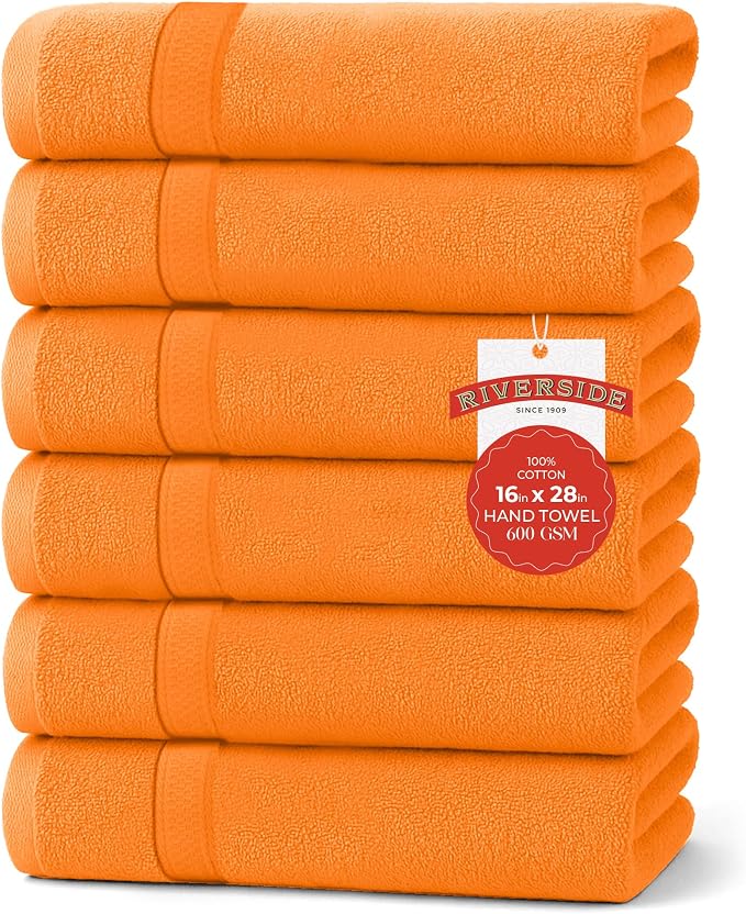 RIVERSIDE 6 Pack Premium Hand Towels Set, 16x28 inches, 100% Ring Spun Cotton by RIVERSIDE