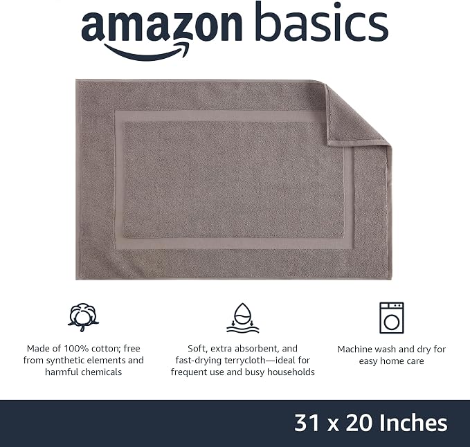 Amazon Basics Banded Bathroom Bath Rug Mat, Light Gray, 31 inches L x 20 inches - Image 3