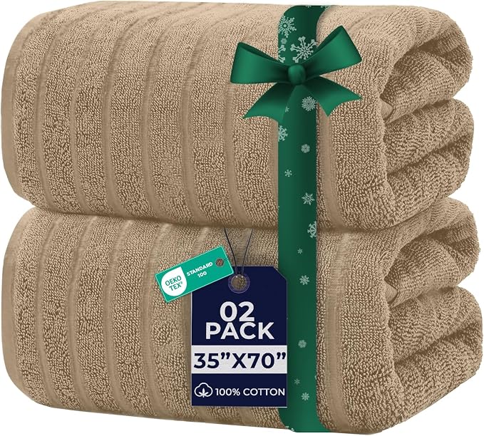 DAN RIVER Pack of 2 Bath Sheet 35x70 Inches, Ribbed Big Towels Oversized Extra by DanRiver