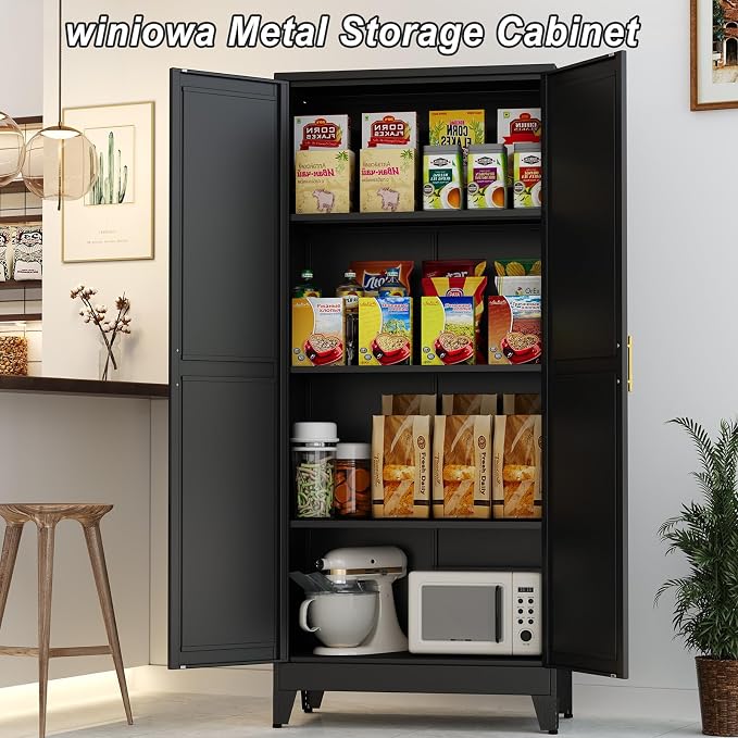 Metal Pantry Cabinet with 2 Doors and Adjustable Shelves, Versatile Storage - Image 7