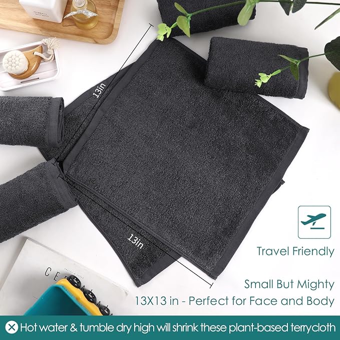 Face Towels 6 Pack, 13x13 inch Extra Large Grey Wash Cloths on Sensitive Skin - Image 7