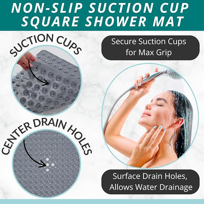 ENKOSI 21 x 21 inch Square Non-Slip Shower Mat – Anti-Slip Shower Mats - Image 2
