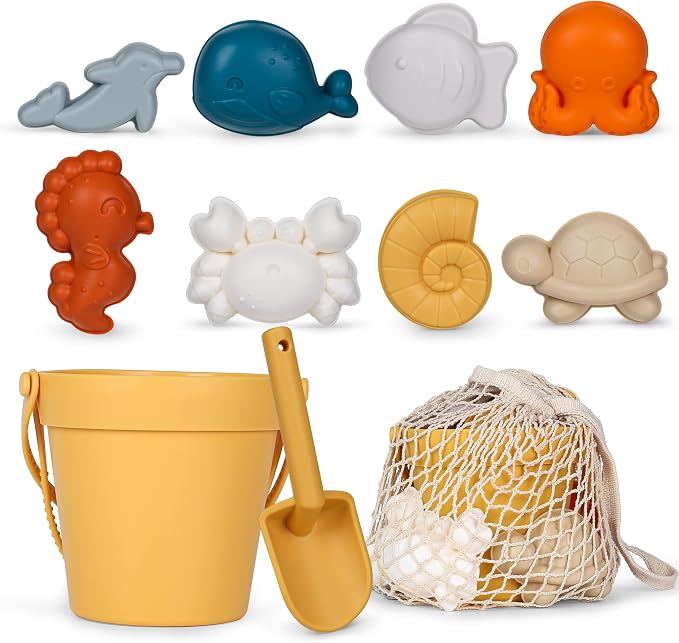 MarcZero 11Pcs Silicone Beach Toys, Modern Baby Beach Toys, Travel Friendly by EnjoyMakeSushiEasyAndFun
