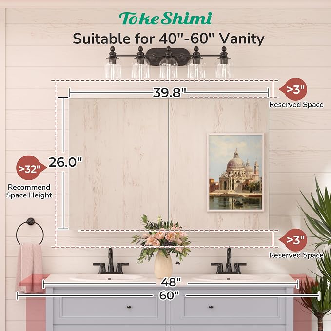 TokeShimi 40 x 26 Farmhouse Medicine Cabinet Recessed or Surface Mount Aluminum - Image 4