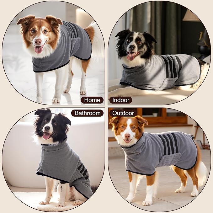 Microfibre Dog Bathrobe Towel Wrap Super Absorbent Dog Drying Coat Bath Robe - Image 6
