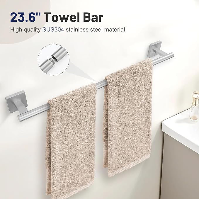 5 Pieces Bathroom Hardware Set, Brushed Nickel Towel Bar Set Includes 23.6” - Image 2