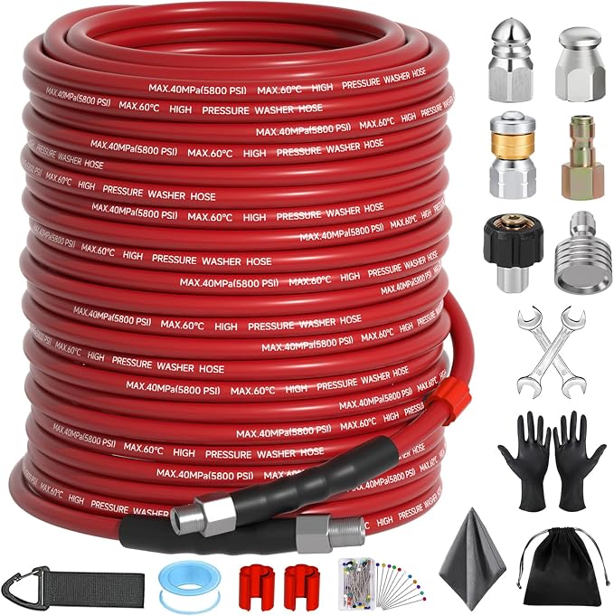Sewer Jetter Kit 200FT for Pressure Washer, 5800 PSI Drain Cleaner Hose 1/4 by Unknown