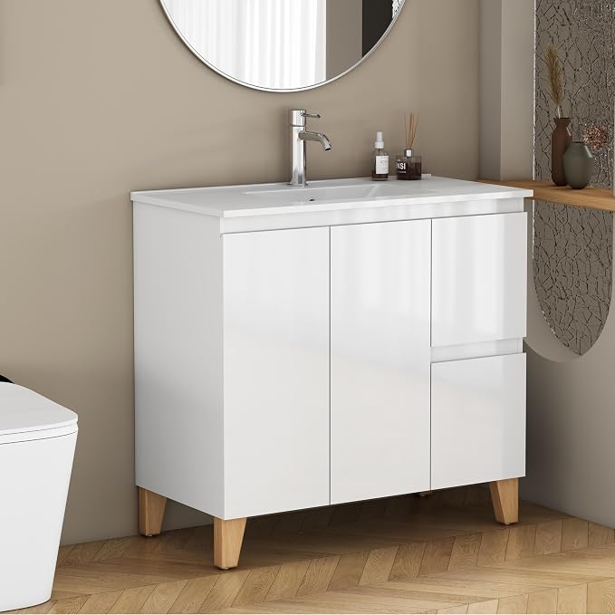 36-Inch Bathroom Vanity with Ceramic Sink Combo, Freestanding Modern Bathroom by MELAABUUHOME