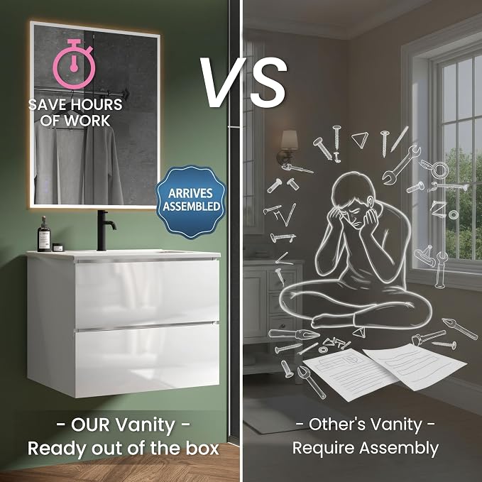 24" Bathroom Vanity with Sink, Modern Floating Vanity with Double Soft Closing - Image 3